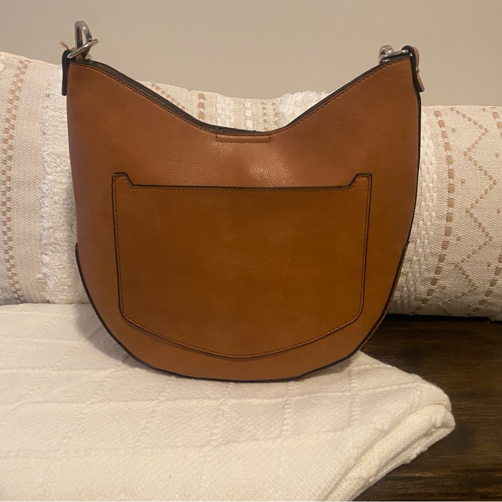 Tan Leather Like Shoulder Hobo Bag - Picture 5 of 8